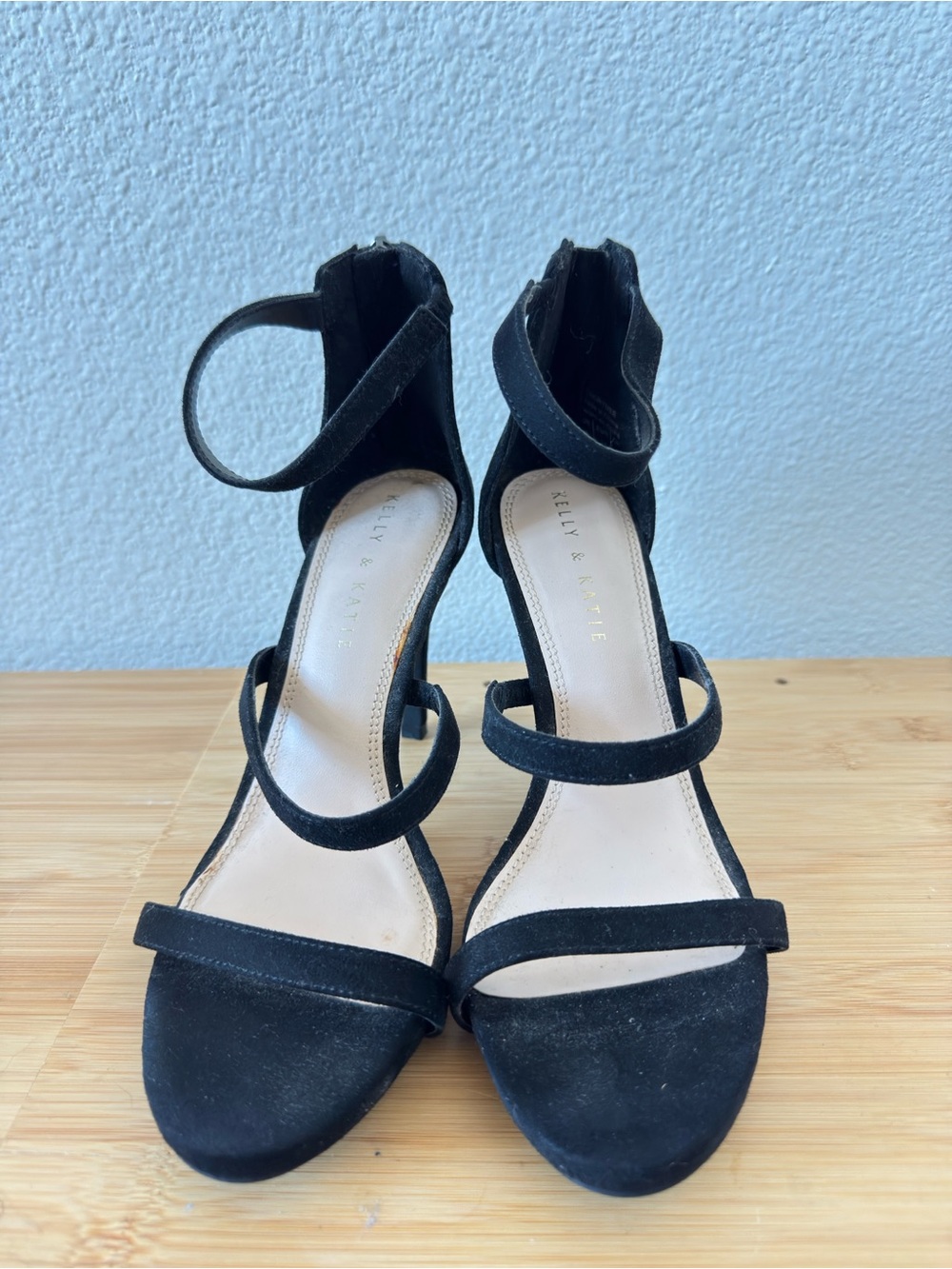 Kelly & Katie Black Suede Triple Strap Heels